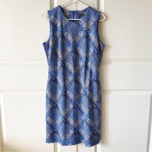 J. Mclaughlin Devon Blue Micro Plaid Sheath Sleeveless Dress Size Medium